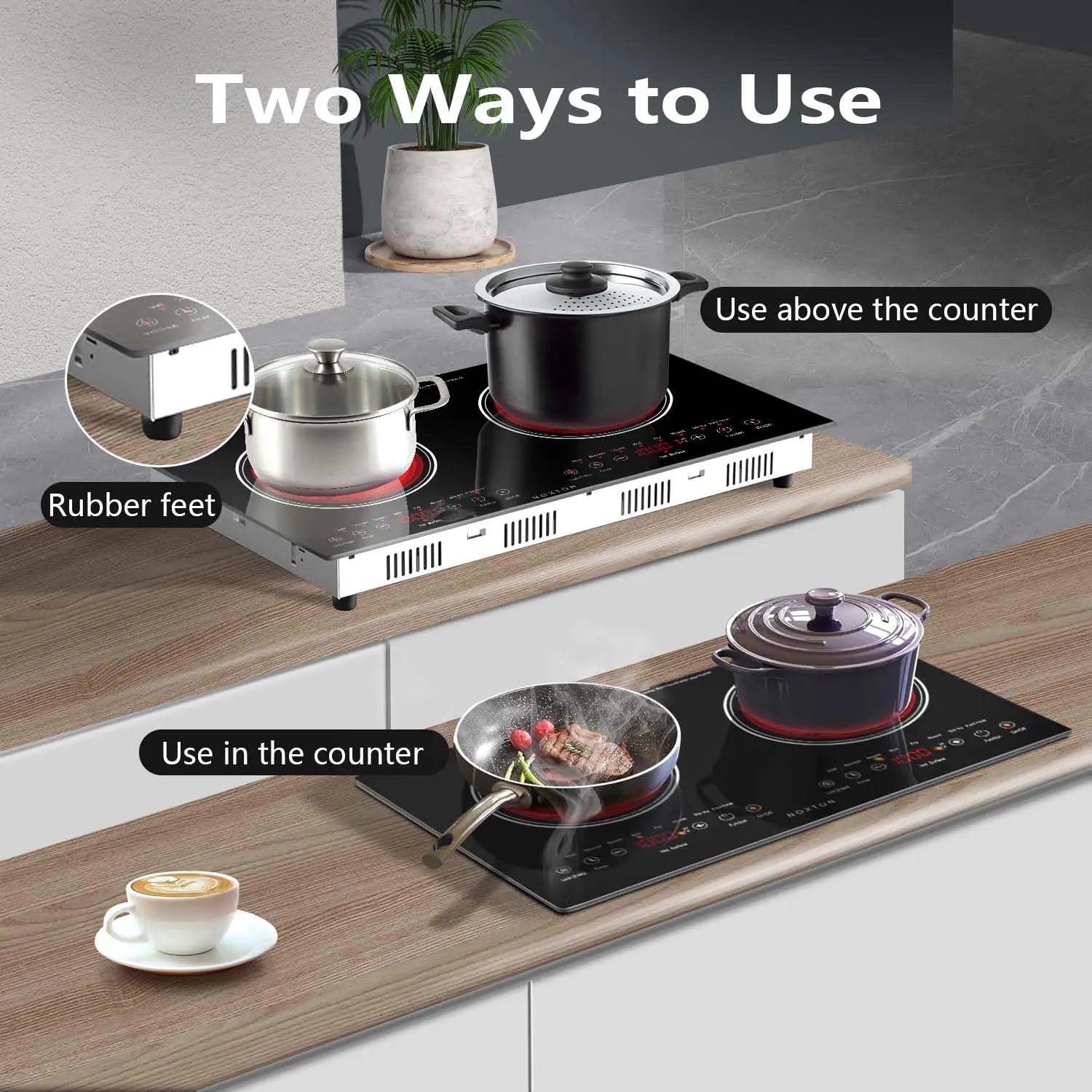 Noxton 2 Burners Electric Cooktop, 24" Built-in & Countertop Stove, Two Burner Ceramic Cooktop, Portable 110V Plug-in Cooktop