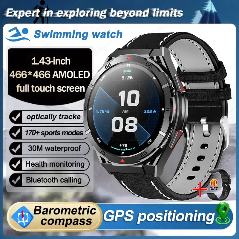 Swim Smartwatch Outdoor GPS Watch Sports Fitness Tracker Health Military Waterproof Watch BT5.3 Call Smart Watch for Android iOS