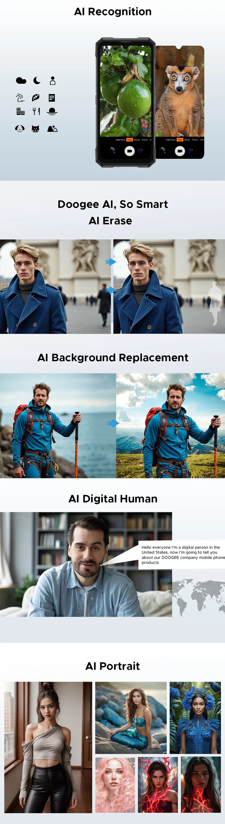 DOOGEE S200 Plus 5G Rugged Phone 1.32" Rear Display AI Image 6.72'' Screen 16GB 512GB 11000 mAh Battery Android 15 Smartphone