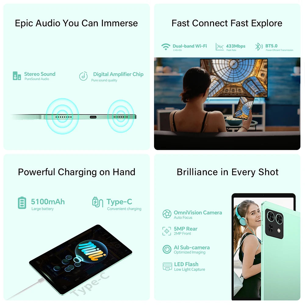 Teclast M50 Mini Tablet 8.7" 90Hz Screen 4GB RAM 128GB ROM Unisoc T606 Octa-core 5100mAh Battery Android 15 Tab Wifi5 Metal Body