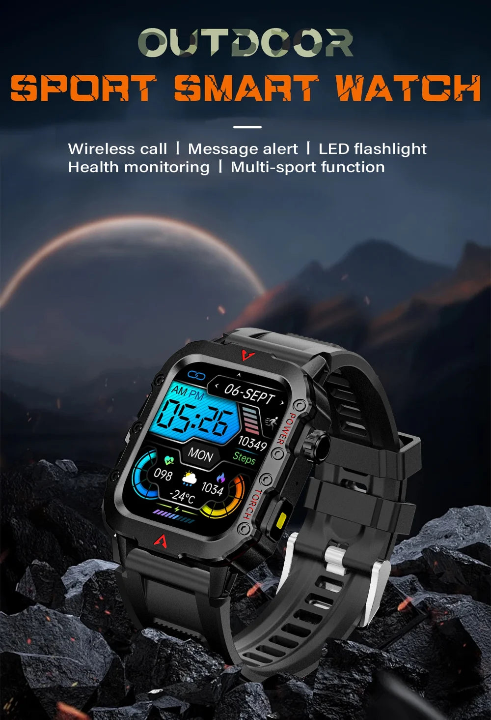 G.L Wear 2025 New Men's Smart Watch Outdoor Sports Health Monitor with LED Flashlight Bluetooth Call Women's Smartwatch