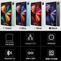 New 10.1 Inch Tablet PC 8GB RAM 512GB ROM 10 Core AI Speed-up Tablets Google Play 4G LTE Phone Call Dual SIM Dual WiFi Android12