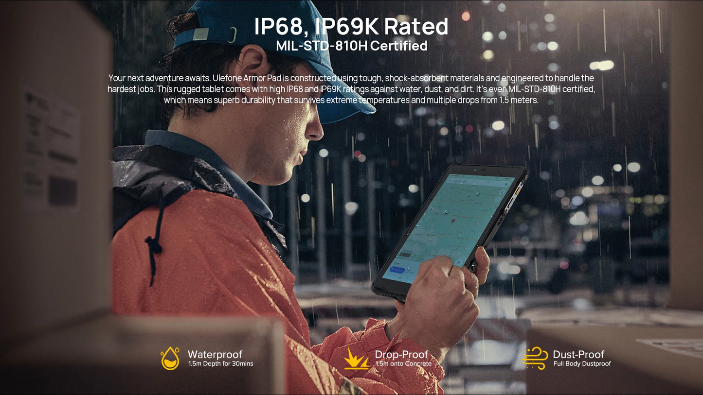 Ulefone Armor Pad Rugged Tablet 4GB RAM 64GB ROM 7650mAh 8.0'' HD+ Display 4G Android 12 Tablet Phone IP68/IP69K 13MP Camera