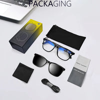 Hot GS05 Smart Glasses For Men 2 in 1 UV Protection Portable Polarized Anti-blue light Black Frame White Lenses Music Sunglasses