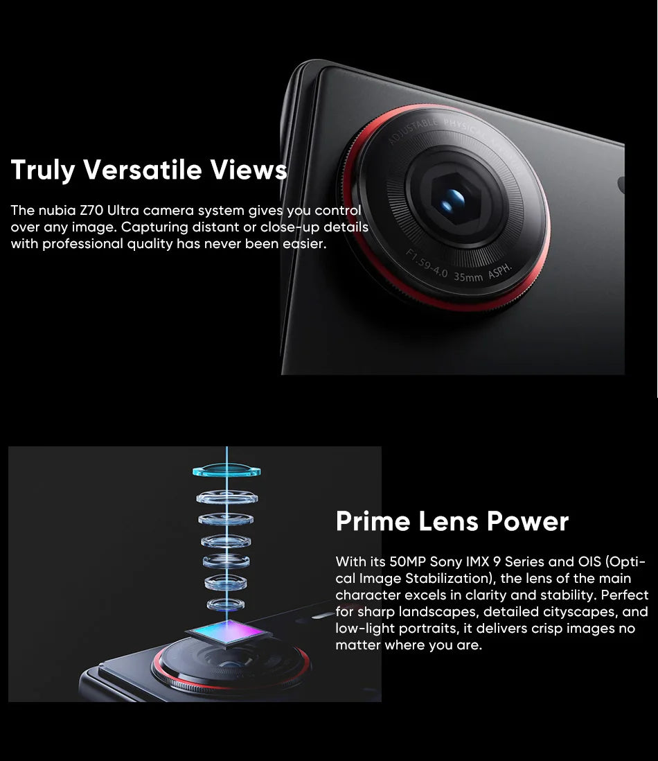 New Nubia Z70 Ultra Global Version 6.85"AMOLED 144Hz Screen Snapdragon 8 Elite Android 15 6150mAh Battery 80W Charging NFC  IP69