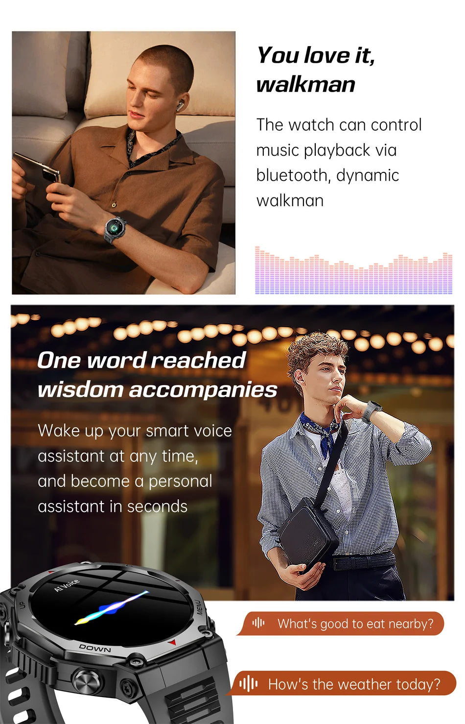 New Outdoor Sports Smart Watch Men For Xiaomi 5 ATM Waterproof GPS Motion Track Heart Rate HD Bluetooth Call UV Light SmartWatch