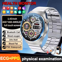 2025 New ECG Blood Pressure Blood Oxygen Blood Lipids Uric Acid Heart Rate Temperature Monitor AMOLED Bluetooth Call Smart Watch
