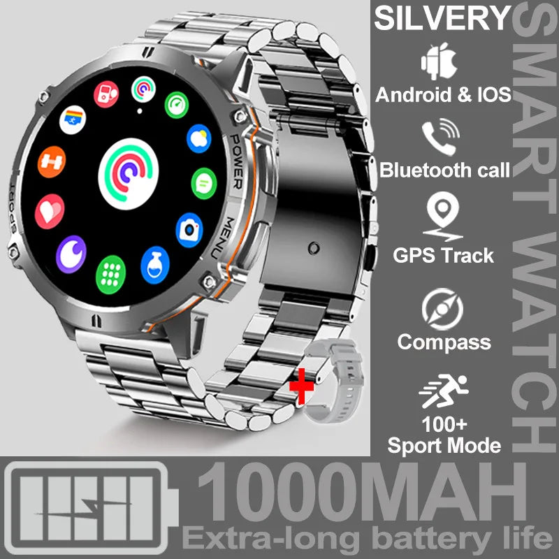 NEW 1000MAH Super endurance Sport Smart Watch Men 1.73-inch HD Screen GPS tracker Compass Bluetooth Call Waterproof Smart Watch