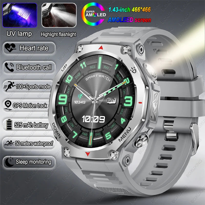 New Outdoor Sports Smart Watch Men For Xiaomi 5 ATM Waterproof GPS Motion Track Heart Rate HD Bluetooth Call UV Light SmartWatch