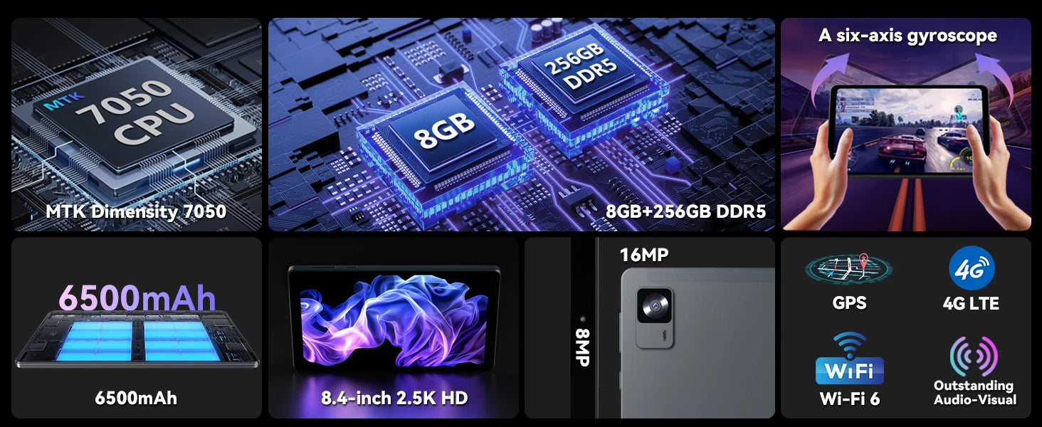 Headwolf FPad7 8.4inch Tablet Android14 MTK Dimensity 7050 CPU 2560x1600 IPS/16GB+256GB/6500mAh/ 4G LTE Tablets