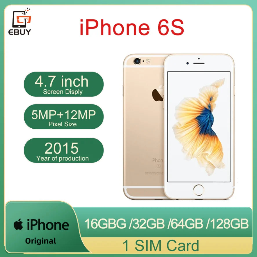 Original iPhone 6S Mobile Cell Phone 16/32/64/128GB ROM Touch ID 12MP Camera 4.7" 4G Dual Core IOS Unlocked Smartphone