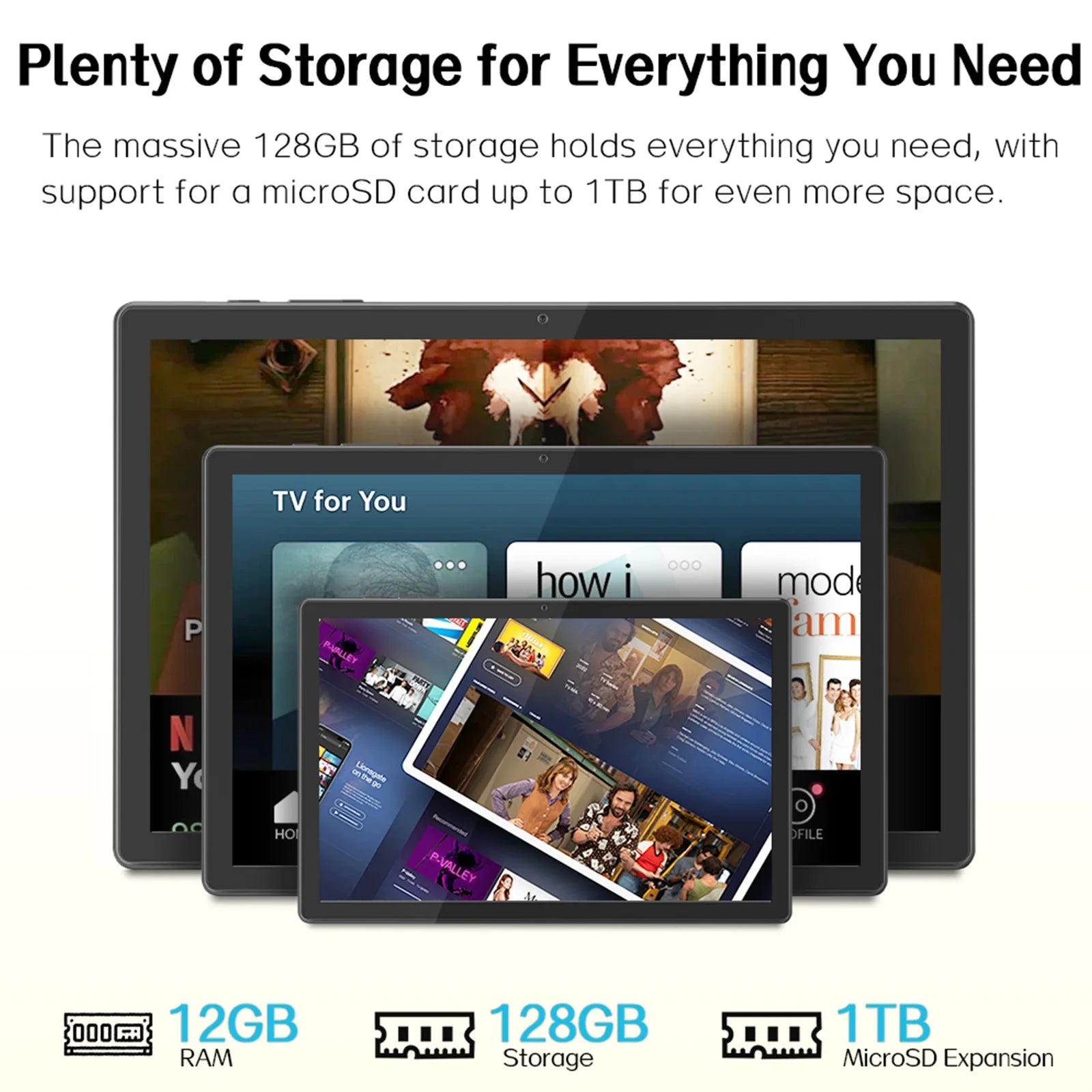 ANRY 10.95-inch HD Display Tablet Android 15 12GB RAM 128 ROM 2.4G/5G WiFi T606 Octa-Code 8000mAh Android Tablets with Case