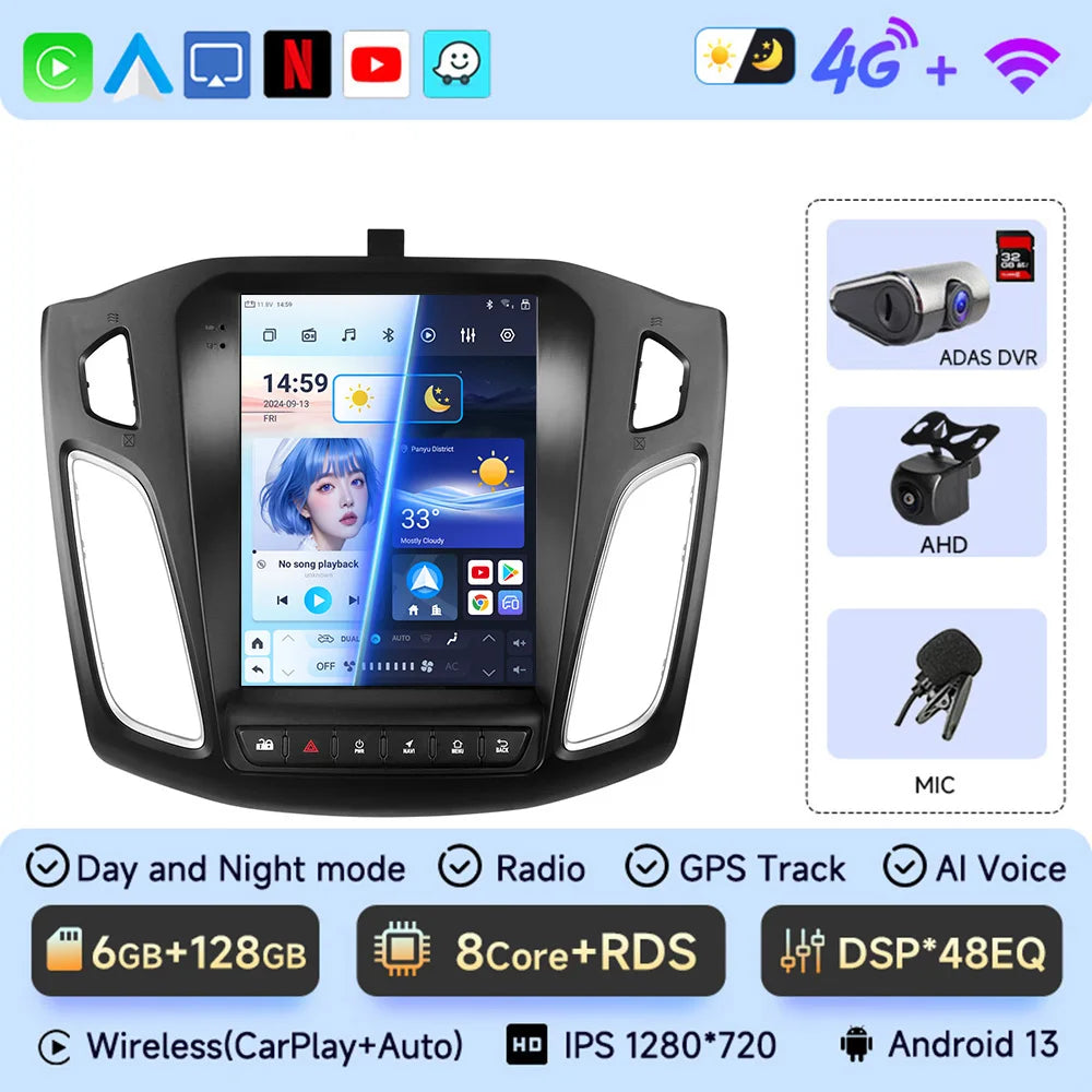 Android 13 Car Radio for Ford Focus Mk3 2011-2017 Multimedia Player 2Din Navigation Carplay Head Unit Stereo 9.7" Speakers Audio