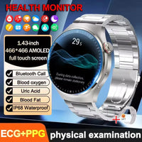 2025 New ECG Blood Pressure Blood Oxygen Blood Lipids Uric Acid Heart Rate Temperature Monitor AMOLED Bluetooth Call Smart Watch
