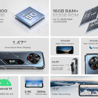 DOOGEE V40 Pro 5G Rugged Phone 1.47" Rear Display 16GB+512GB Dimensity 7300 200MP AI Camera 8680mAh Battery 5g Gaming Phone