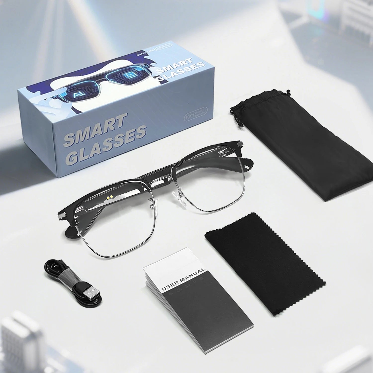 GT-33 smart glasses anti-blue light glassesTranslation Sunglasses Voice Remote Control Music Eyewear Waterproof Eyeglasses