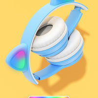 Wireless Headphones Cat Ear Bluetooth-Compatible Helmets Stereo Bass Over-Ear Headsets Sports Headphones for Kids and Adult
