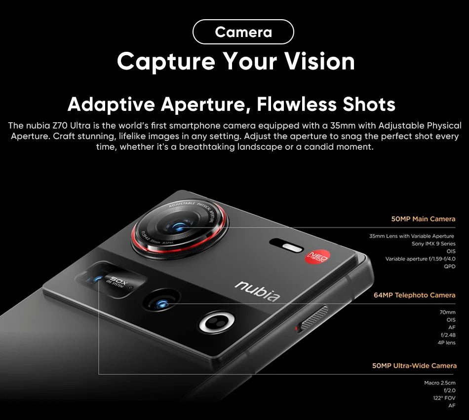 New Nubia Z70 Ultra Global Version 6.85"AMOLED 144Hz Screen Snapdragon 8 Elite Android 15 6150mAh Battery 80W Charging NFC  IP69