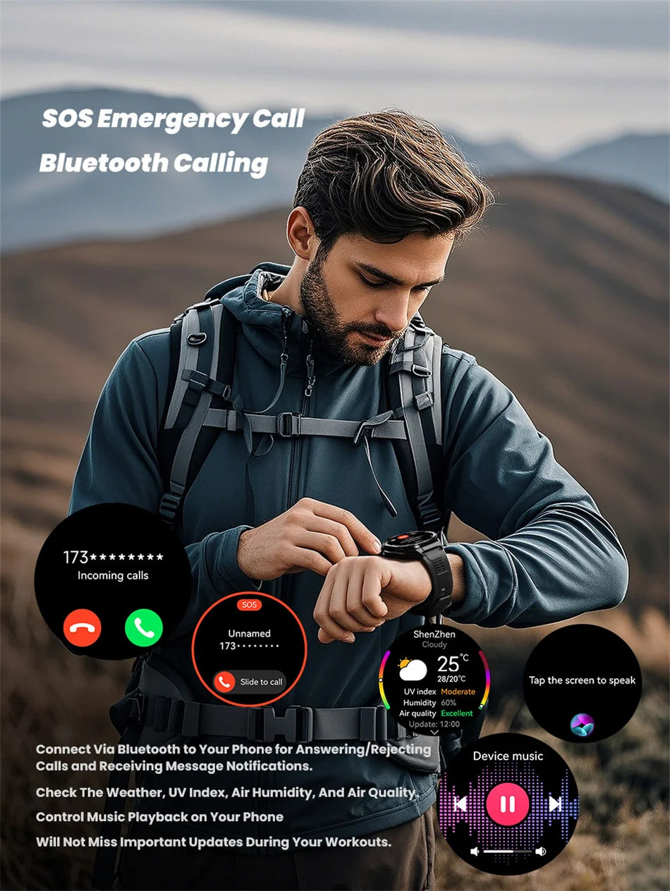 Swim Smartwatch Outdoor GPS Watch Sports Fitness Tracker Health Military Waterproof Watch BT5.3 Call Smart Watch for Android iOS