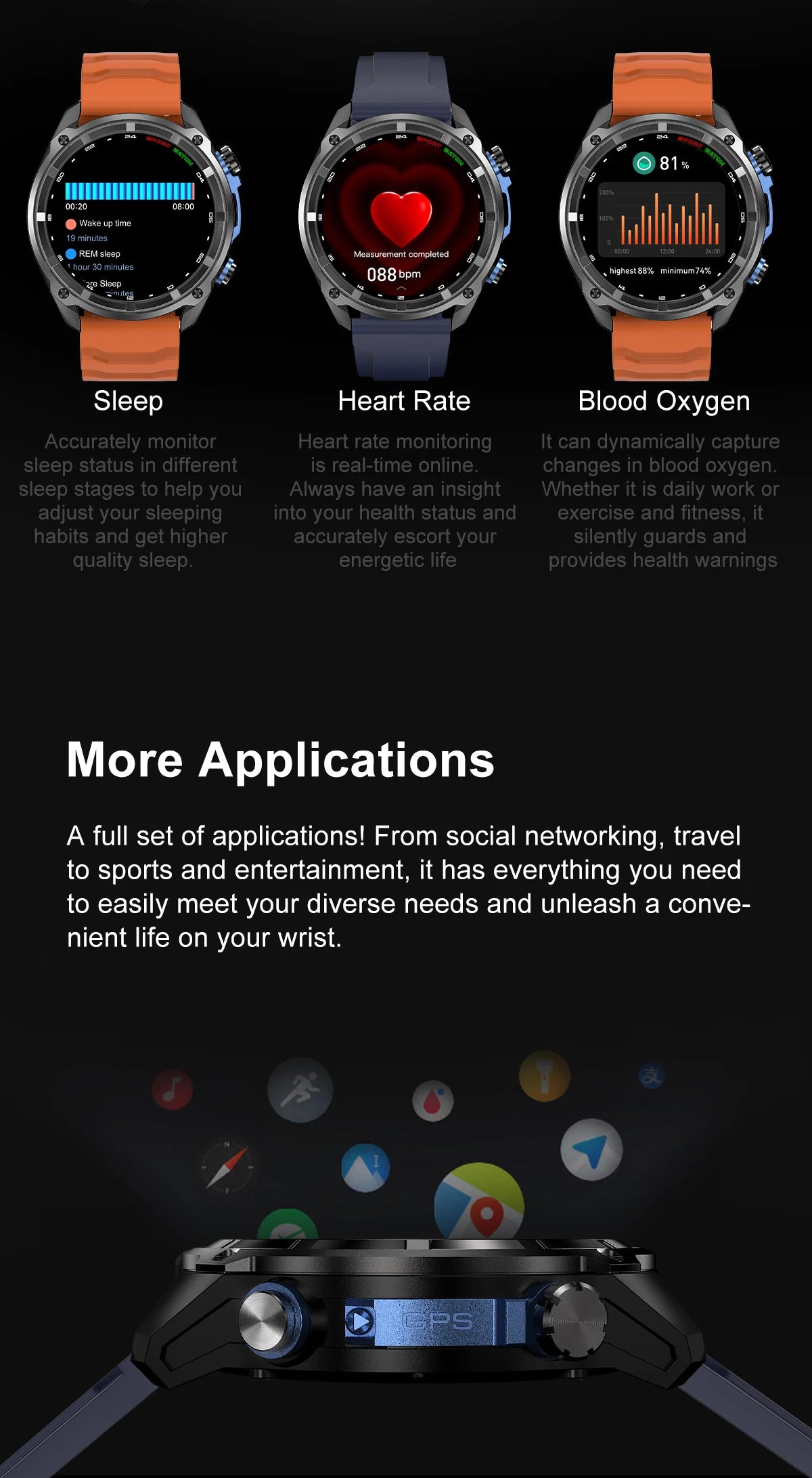 2025 New Military Sport GPS 4GB Memory Smartwatch Men 5ATM Waterproof Fitness Tracker Offline Maps 860Mah Battery Smart Bracelet