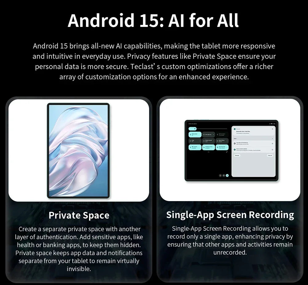 Teclast T60 AI Tablet Allwinner A733 Octa-Core 12inch 2K HD TDDI Screen 6GB RAM 128GB ROM Android 15 WiFi6 8000mAh 13MP+5MP