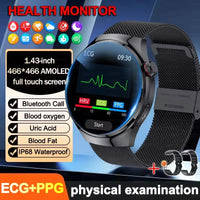 2025 New ECG Blood Pressure Blood Oxygen Blood Lipids Uric Acid Heart Rate Temperature Monitor AMOLED Bluetooth Call Smart Watch
