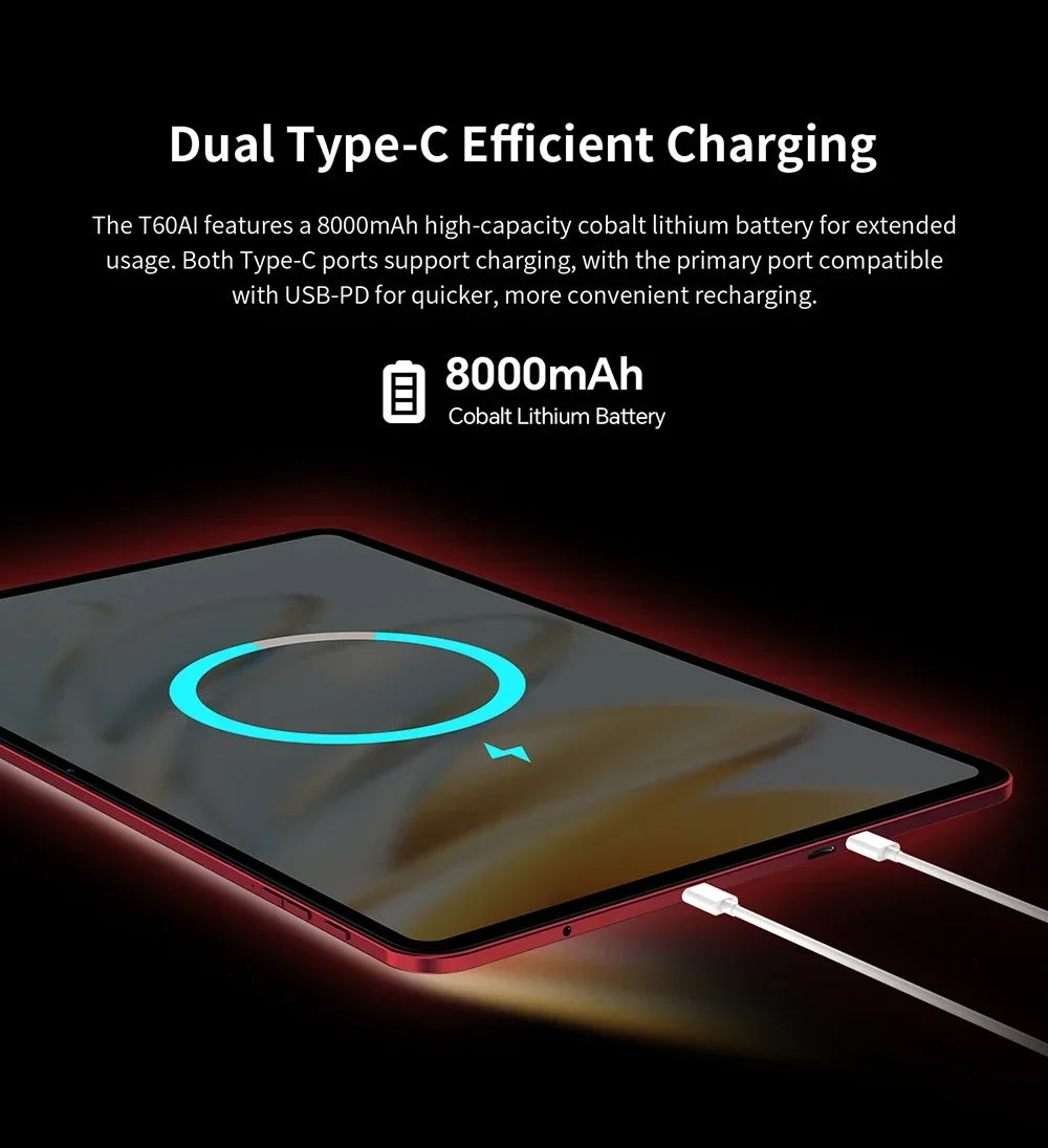 Teclast T60 AI Tablet Allwinner A733 Octa-Core 12inch 2K HD TDDI Screen 6GB RAM 128GB ROM Android 15 WiFi6 8000mAh 13MP+5MP