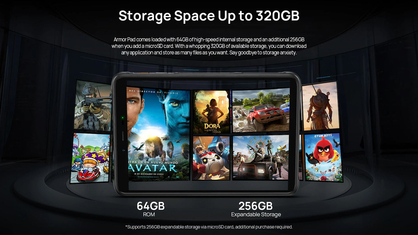 Ulefone Armor Pad Rugged Tablet 4GB RAM 64GB ROM 7650mAh 8.0'' HD+ Display 4G Android 12 Tablet Phone IP68/IP69K 13MP Camera