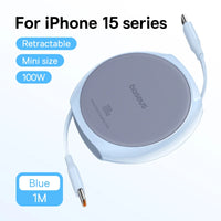 Baseus USB C Cable 100W  for iPhone 16 15 Plus Pro Max Retractable Cable For MacBook iPad Fast Charger Cable Charger Data Wire