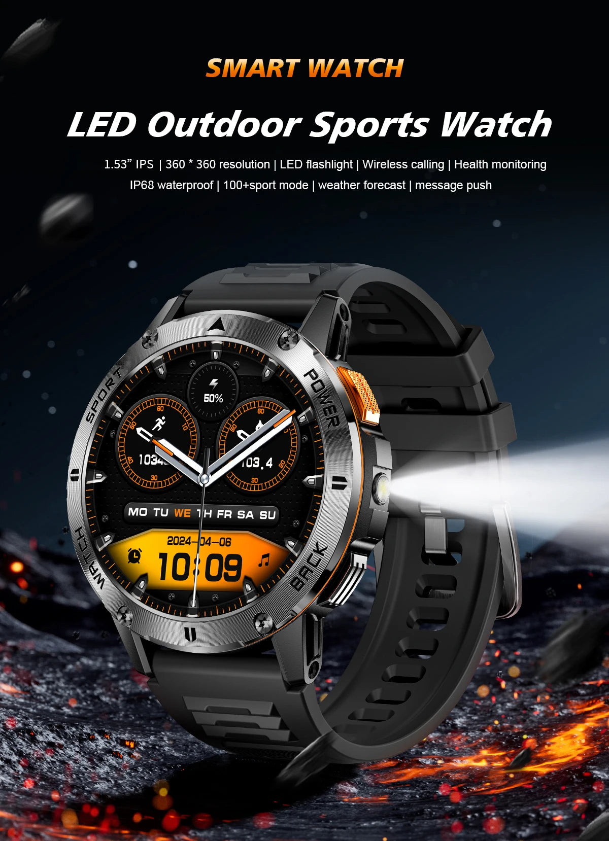 LIGE Outdoor Military Smart Watch Men 1.53" AMOLED Screen GPS trackr Waterproof Bluetooth Call Sports Braceletes For Android IOS