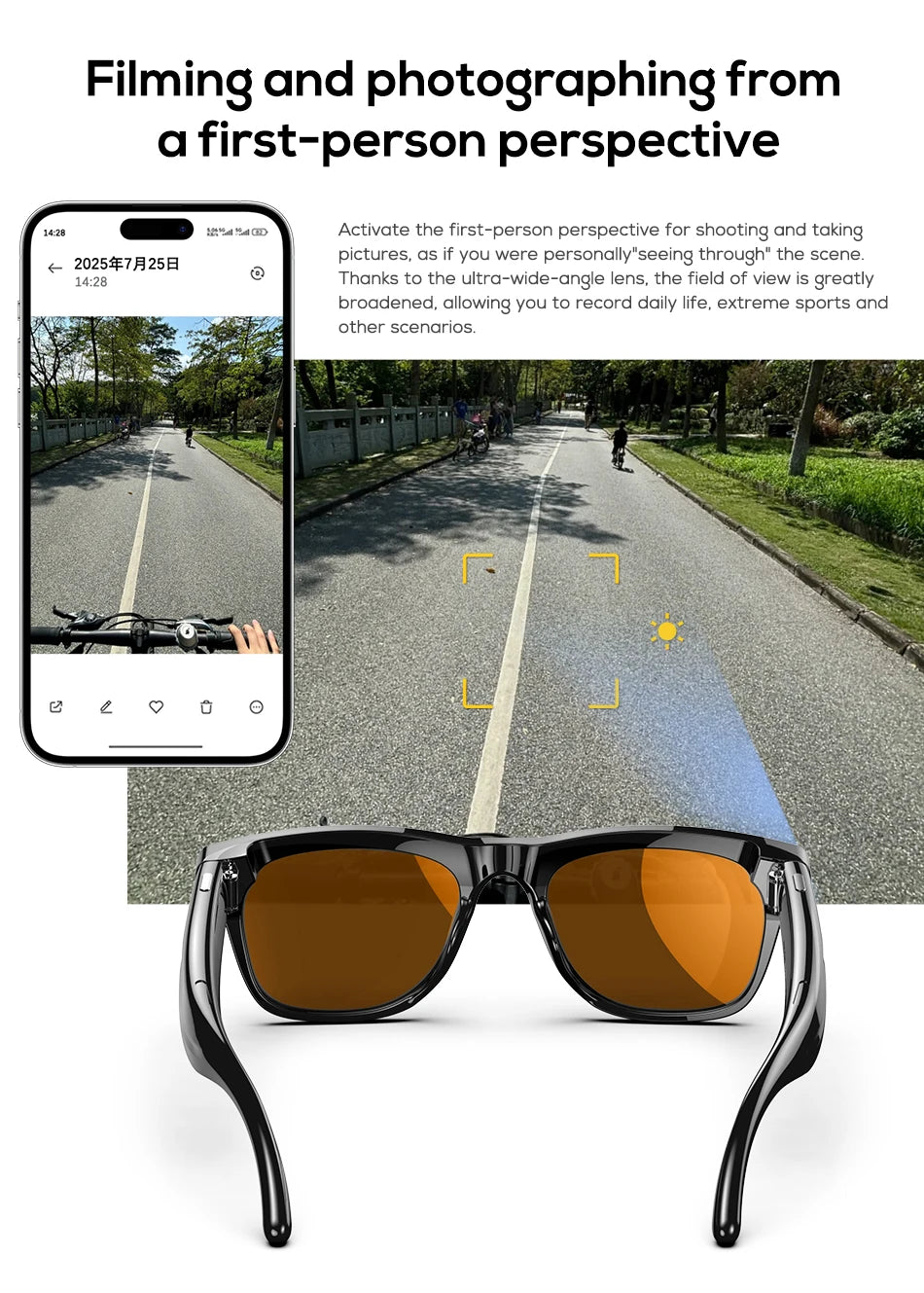 Smart Glasses 100W Camera Anti-shake Video Recording Music Control Photo Recognition Bluetooth Call Sports Sunglasses Waterproof