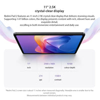Xiaomi Redmi Pad 2 Global Version 11" 2.5K Crystal-clear Display Advanced Helio G100-Ultra 18W Fast Charging 9000mAh Battery