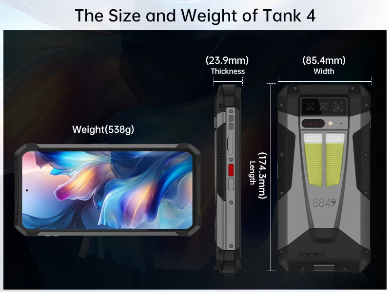 8849 Tank 4 Unihertz Rugged Smartphone Projector 720P 100 Lumens 6.78'' AMOLED 512G Android14 11600mAh 5G Dimensity 7300 120Hz