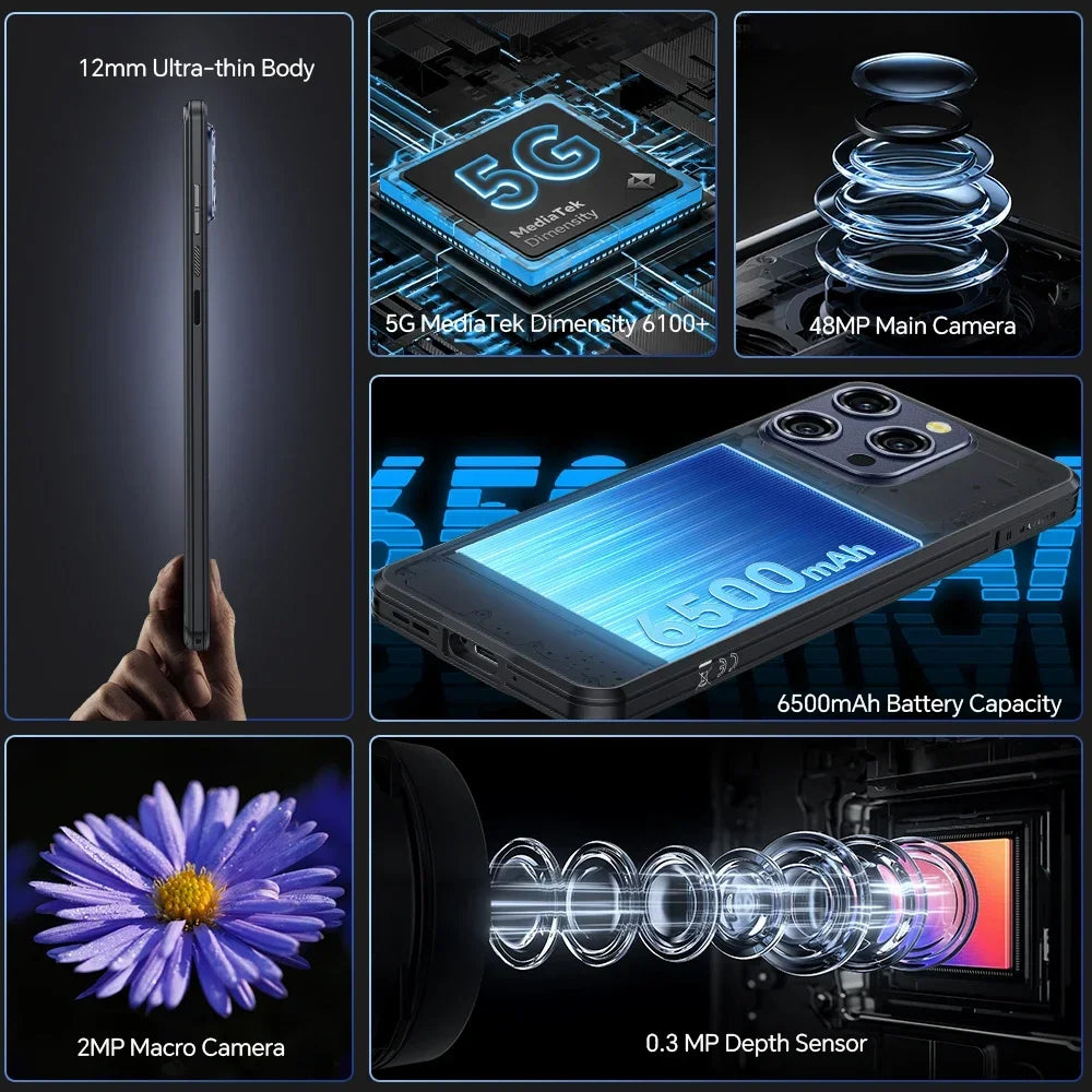 Oukitel WP52 5G Rugged Smartphone Android14 16GB+256GB 6500mAh Mobile Phone 48MP NFC Cell Phone