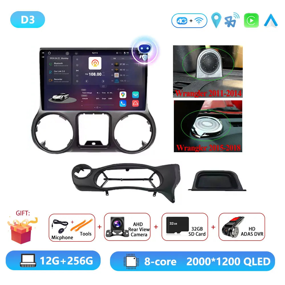 Car Radio Android 16 For Jeep Wrangler 3 JK 2010 - 2018 Carplay Stereo Head Unit Multimedia Video Player Wireless GPS Navigation