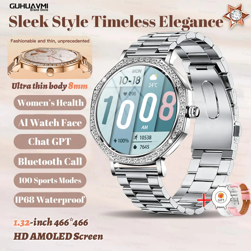 New Women SmartWatch AMOLED Screen Men Watches Bluetooth Call Sport Womens Physical Health IP68 Lady Smart Watch For Android IOS