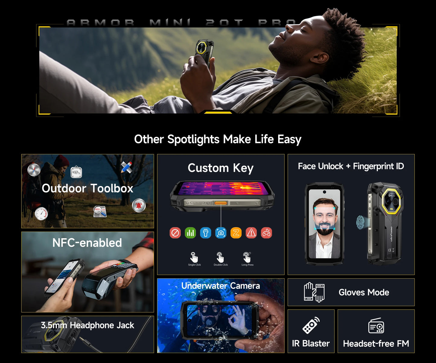 Ulefone Armor Mini 20T Pro 5G  THERMAL BY FLIR® 4.7" Rugged Phone Android 14 Smartphone 256GB ROM Mobile Phone Thermal lmaging