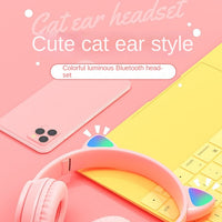 Wireless Headphones Cat Ear Bluetooth-Compatible Helmets Stereo Bass Over-Ear Headsets Sports Headphones for Kids and Adult