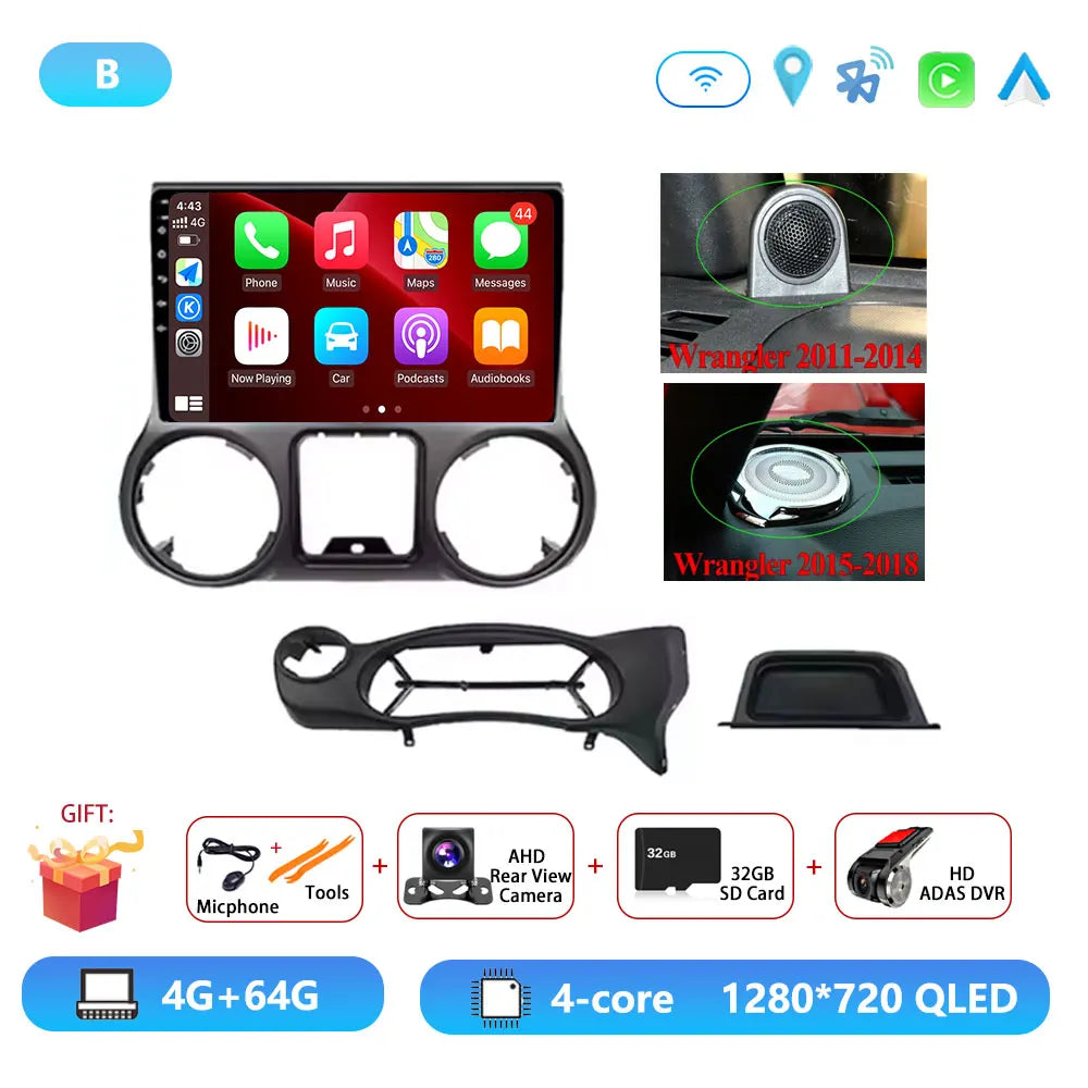 Car Radio Android 16 For Jeep Wrangler 3 JK 2010 - 2018 Carplay Stereo Head Unit Multimedia Video Player Wireless GPS Navigation