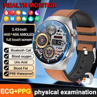 2025 New ECG Blood Pressure Blood Oxygen Blood Lipids Uric Acid Heart Rate Temperature Monitor AMOLED Bluetooth Call Smart Watch