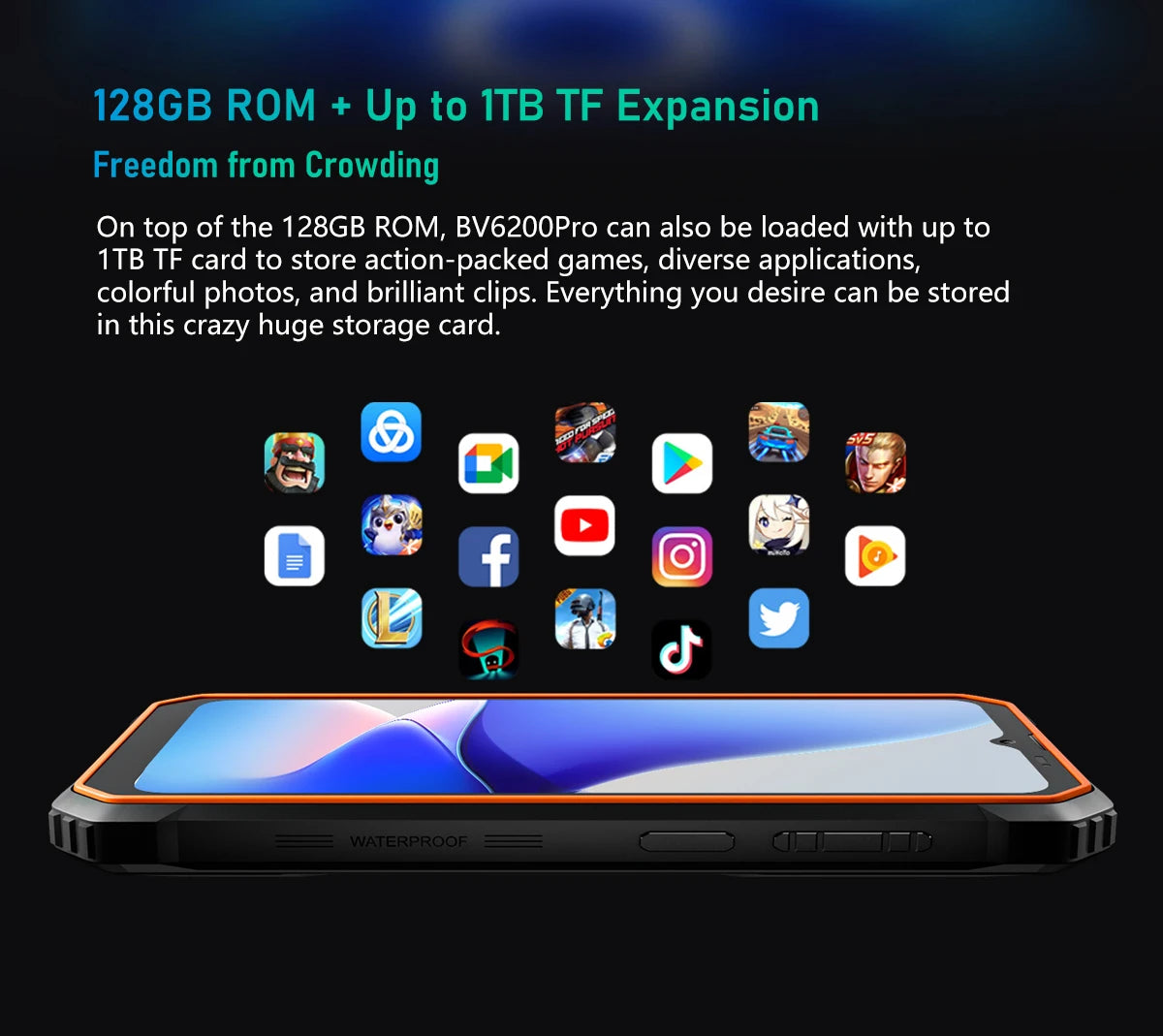 Blackview BV6200 Pro Waterproof Rugged Phone 6.56'' 6GB/128GB Smartphone 13000mAh 18W Fast Charge NFC Cell Phone