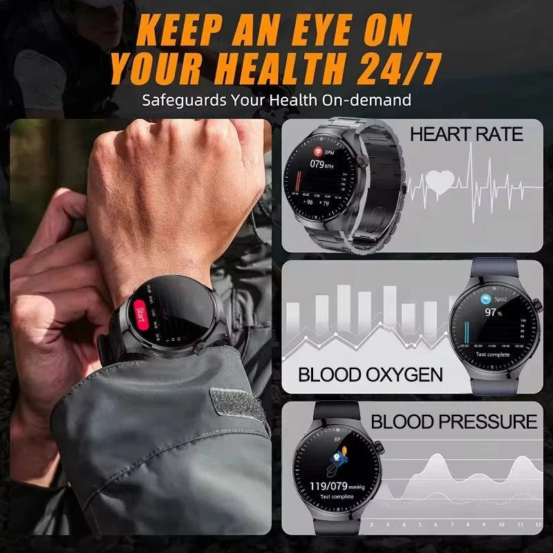 2025 New ECG Blood Pressure Blood Oxygen Blood Lipids Uric Acid Heart Rate Temperature Monitor AMOLED Bluetooth Call Smart Watch