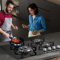 60cm Built-in Gas Hob 4 Burner | Auto Thermocouple & Safety Lock | 4-Zone Tempered Glass 8060W with Auto Ignition