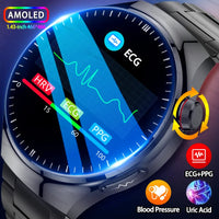2025 New ECG Blood Pressure Blood Oxygen Blood Lipids Uric Acid Heart Rate Temperature Monitor AMOLED Bluetooth Call Smart Watch