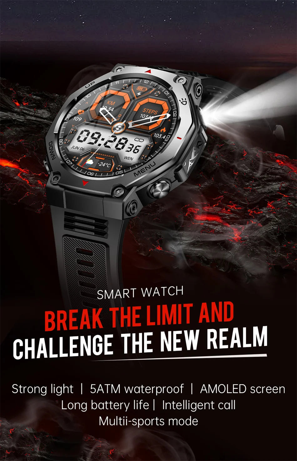 New Outdoor Sports Smart Watch Men For Xiaomi 5 ATM Waterproof GPS Motion Track Heart Rate HD Bluetooth Call UV Light SmartWatch