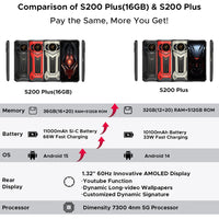 DOOGEE S200 Plus 5G Rugged Phone 1.32" Rear Display AI Image 6.72'' Screen 16GB 512GB 11000 mAh Battery Android 15 Smartphone