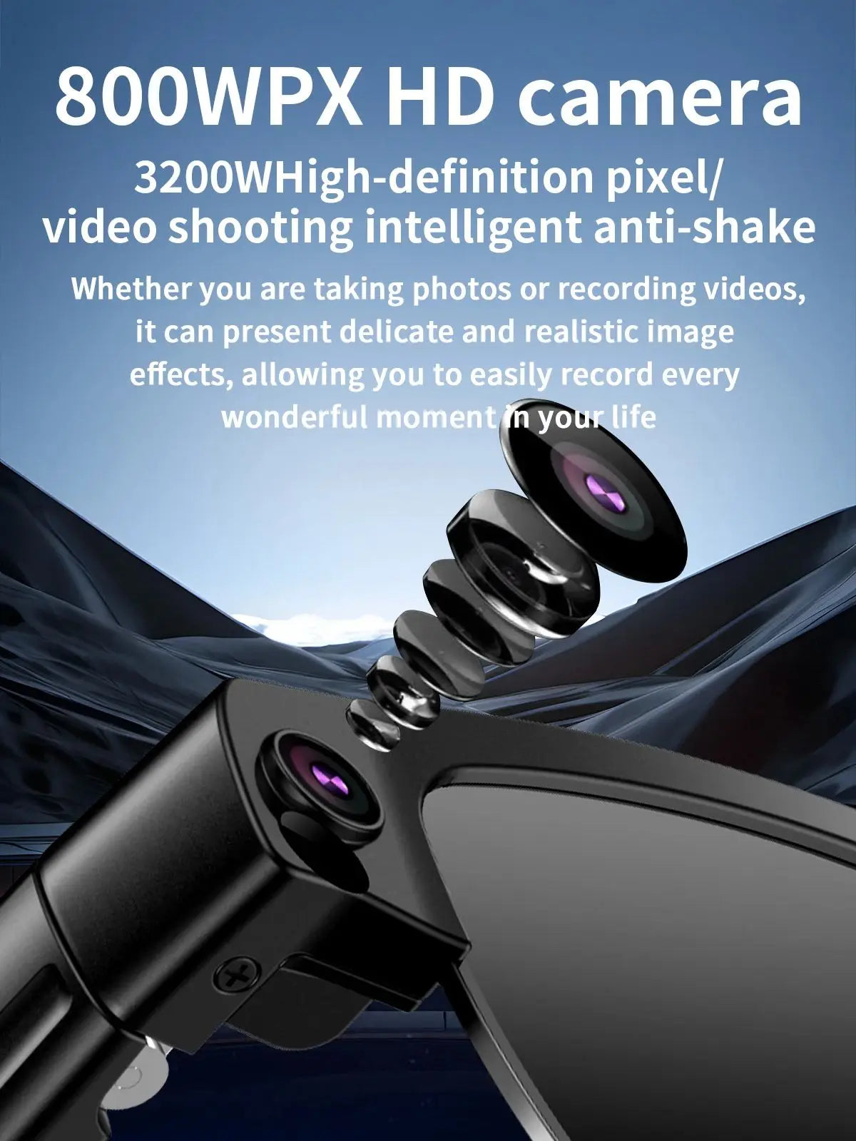 Smart Glasses with HD Camera 1200P Anti-shake Video Record Real-time Translation Object Recognition Bluetooth Call Smart Glasses