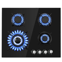 60cm Built-in Gas Hob 4 Burner | Auto Thermocouple & Safety Lock | 4-Zone Tempered Glass 8060W with Auto Ignition
