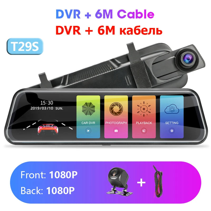 Jansite 10-inch 2.5K+1080P Car DVR Touch Screen Video Recorder Dual Lens Rear view Mirror Dash Cam Rear Camera Voice Control