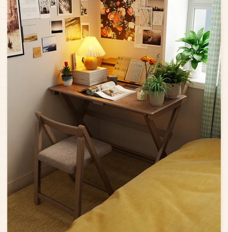 Solid Wood Foldable Console Desk Simple Modern Bedside Computer Desk Portable Bedroom Living Room Writing Table Home Furniture